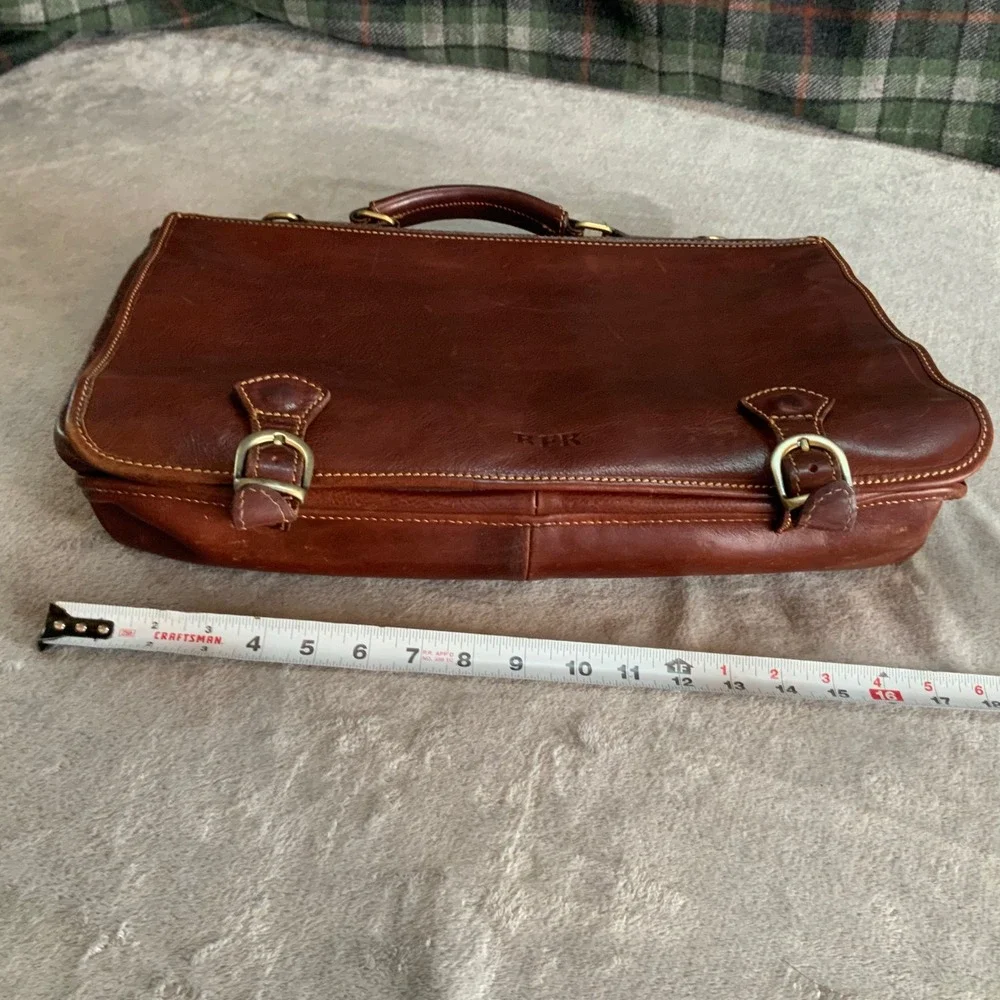 BuccioPalermo Italian Brown Leather Messenger Bag Briefcase Satchel RFR Monogram